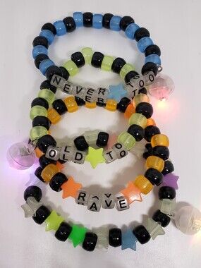 Handmade LED Never Too Old To Rave Glow in the dark UV Stackable kandi Bracelets
